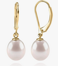 Gold Leverback Solitaire Pearl Drop Earrings