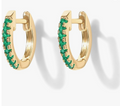 Gold Emerald Green Crystal Huggie Hoop Earrings