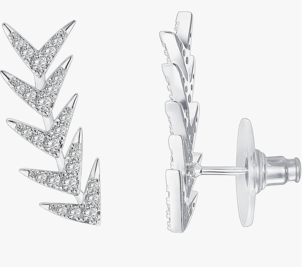 Silver Crystal Chevron Spray Ear Climber Studs