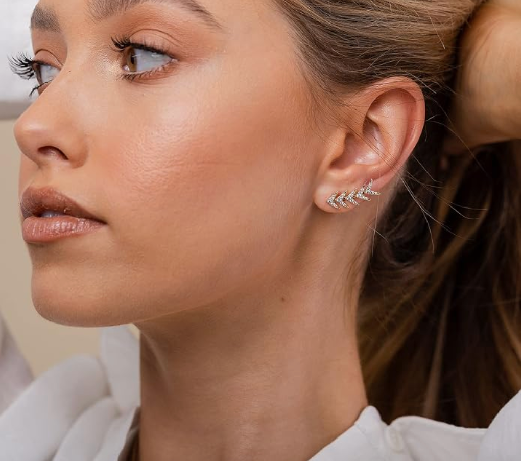 Silver Crystal Chevron Spray Ear Climber Studs