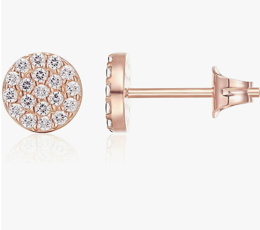 Rose Gold Pave Crystal Disc Stud Earrings