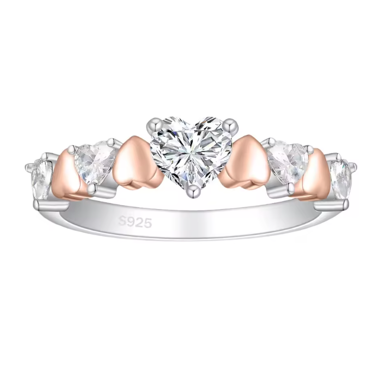 Two-Tone Heart Cluster Ring