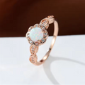 Rose Gold Vintage Floral Halo Opal Ring