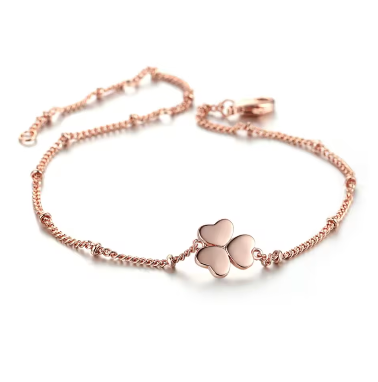 Rose Gold Shamrock Three-Leaf Clover Station Bracelet