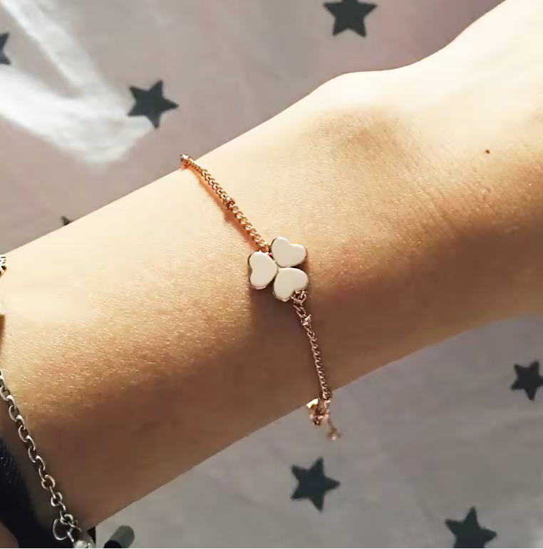 Rose Gold Shamrock Three-Leaf Clover Station Bracelet